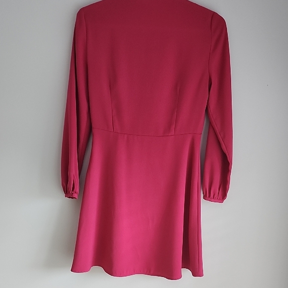 Zara Fuschia Sheath Dress with Mock Neck and Bishop Sleeves - Picture 5 of 8